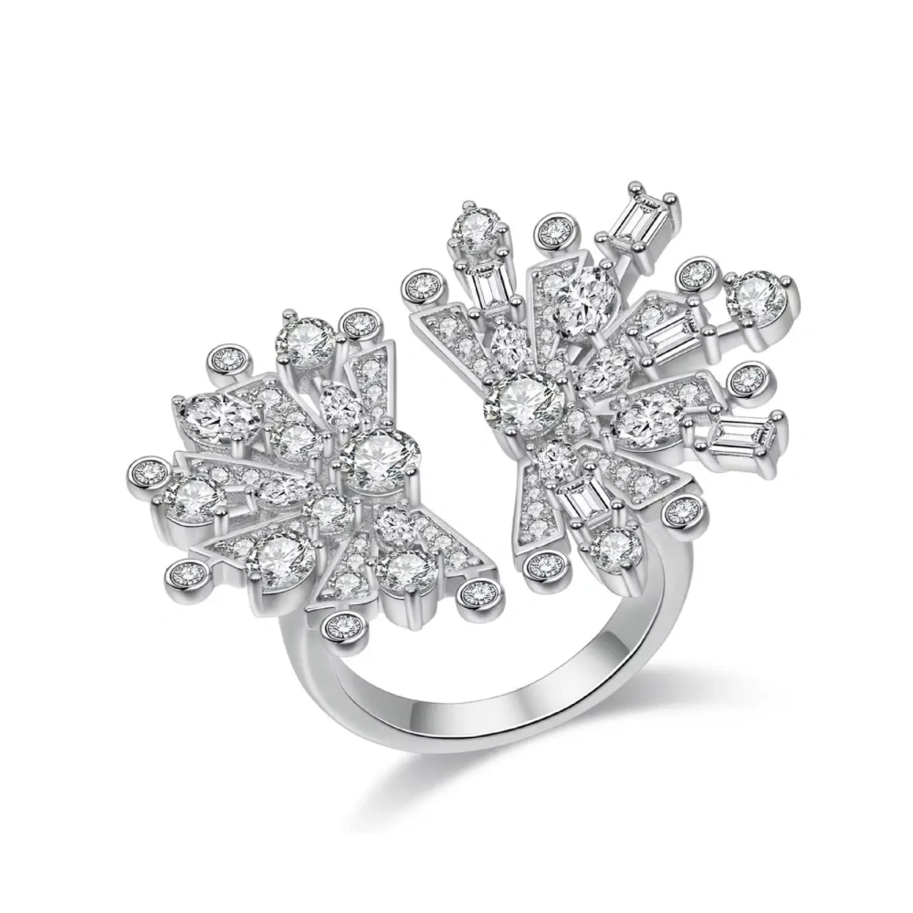 ShanLover Brand High New Products End 925 Silver Fan Shaped Opening Ring For Women Zircon Certificated Elegant Party Ring