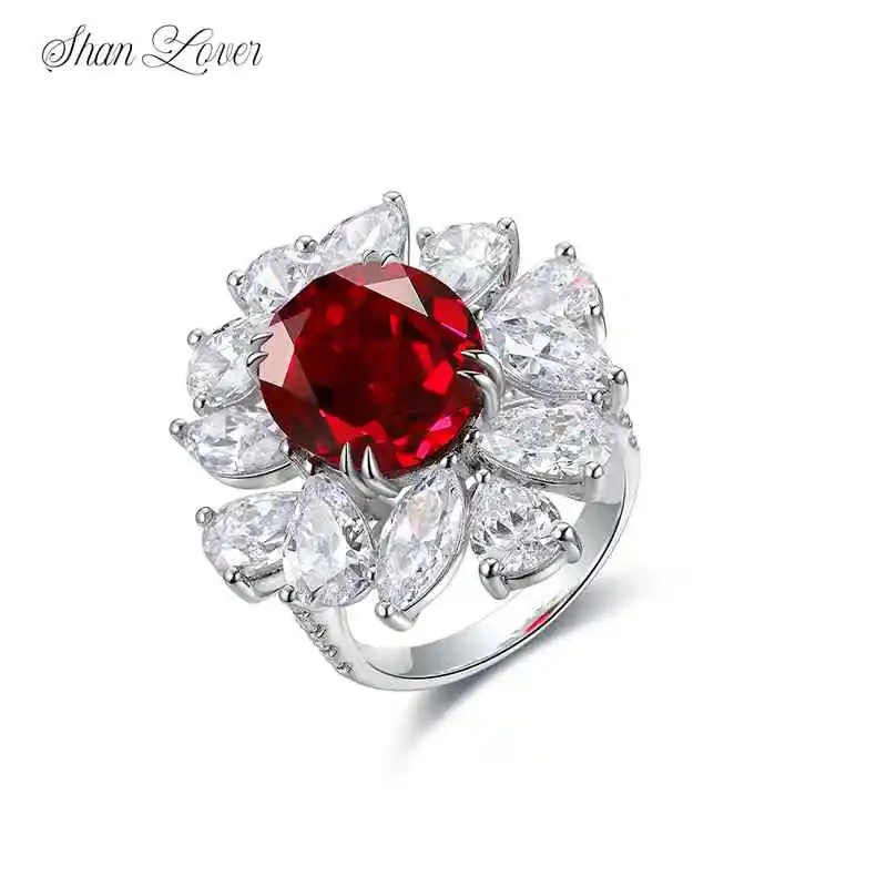 ShanLover Brand Luxury Brand Designer 925 Sterling Silver Pigeon Blood Red Gem Ring Laboratory Regenerated Breeding Jewelry