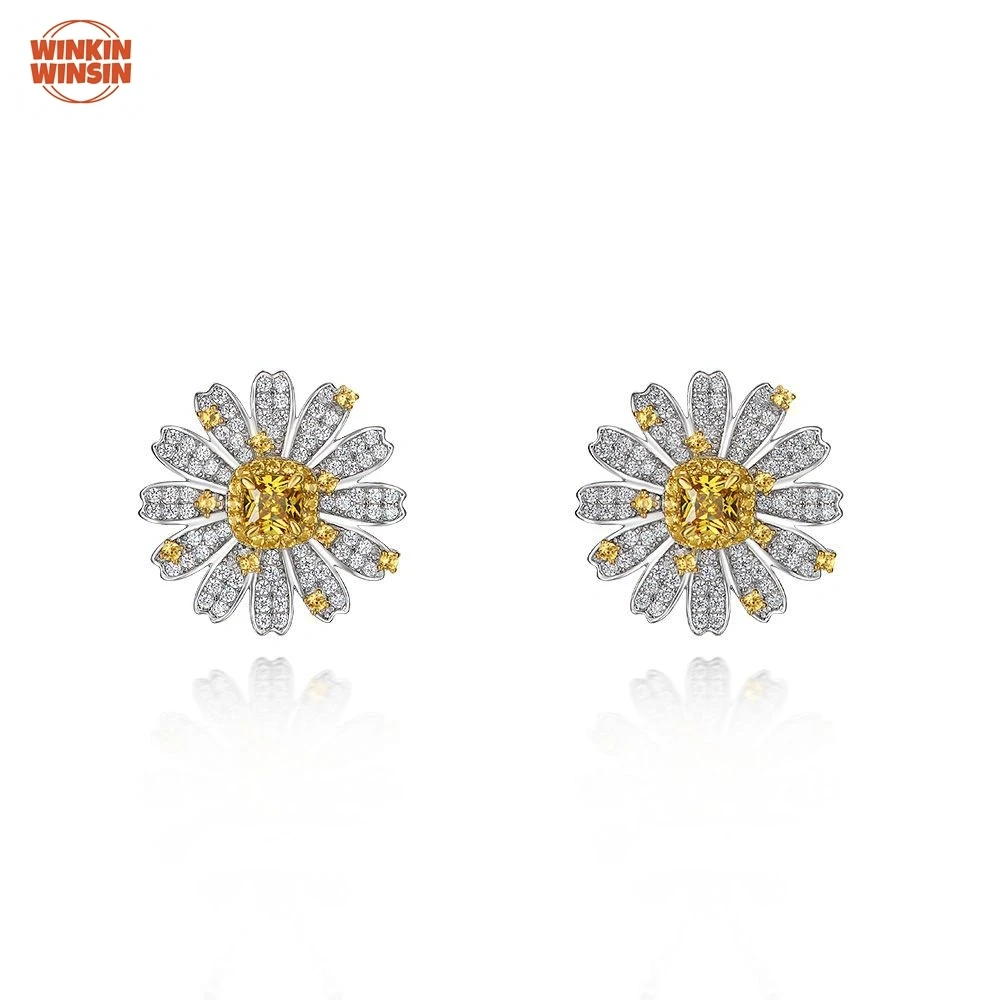 Winkin Winsin Luxury Brand 925 Sterling Silver Jewelry Feather Stud Earrings Full Diamond Earrings and Ear Clip Earrings Stud