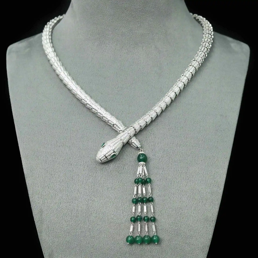 Winkin Winsin Luxury Designer Brand Snake 925 Sterling Silver Necklaces Woman Pendant Quality Green Gemstones Necklace Jewelry