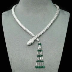 Winkin Winsin Luxury Designer Brand Snake 925 Sterling Silver Necklaces Woman Pendant Quality Green Gemstones Necklace Jewelry