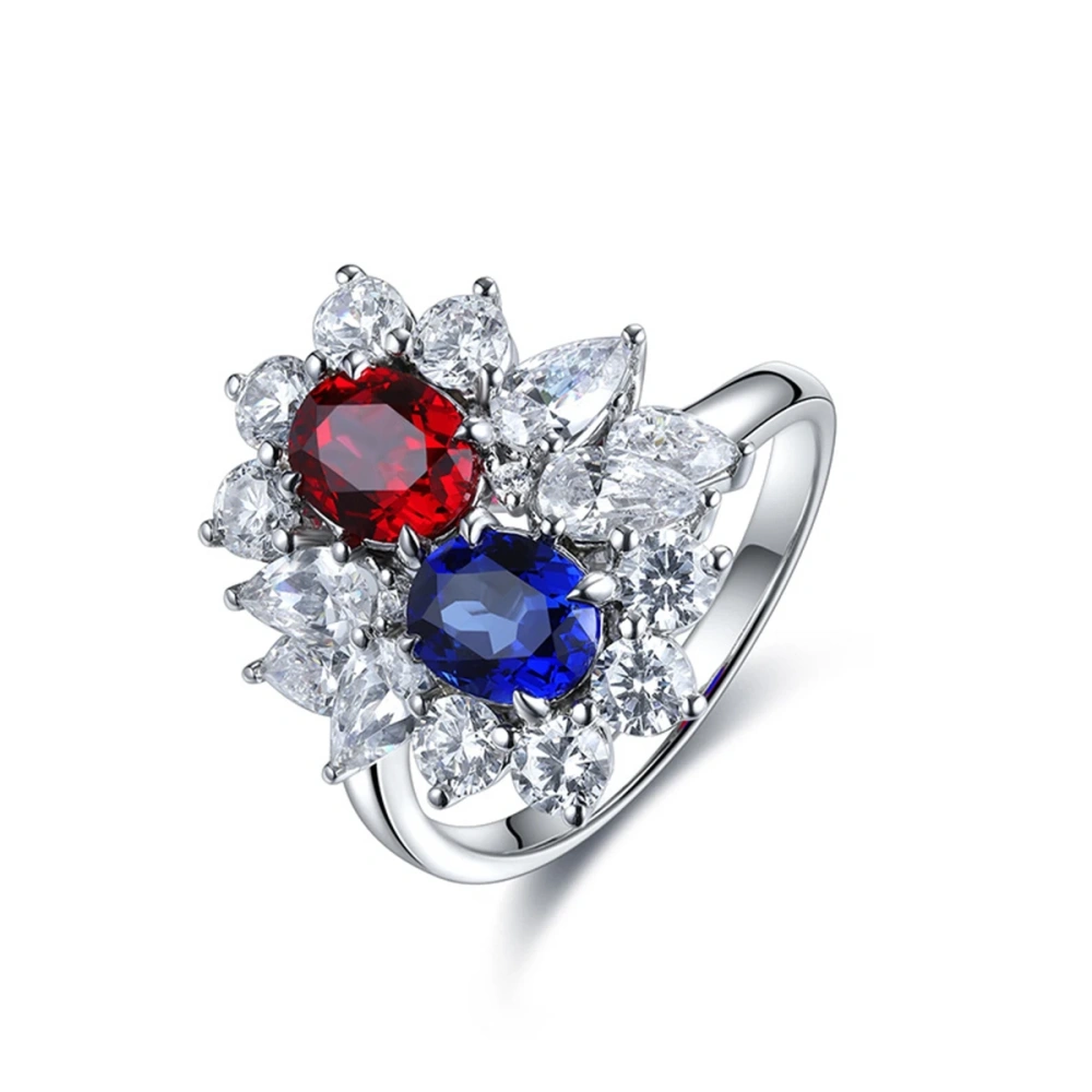ShanLover Brand Oval Shaped Cultivated Sapphire Ring with Double Stones Red And Blue Light Luxury High End Jewelry