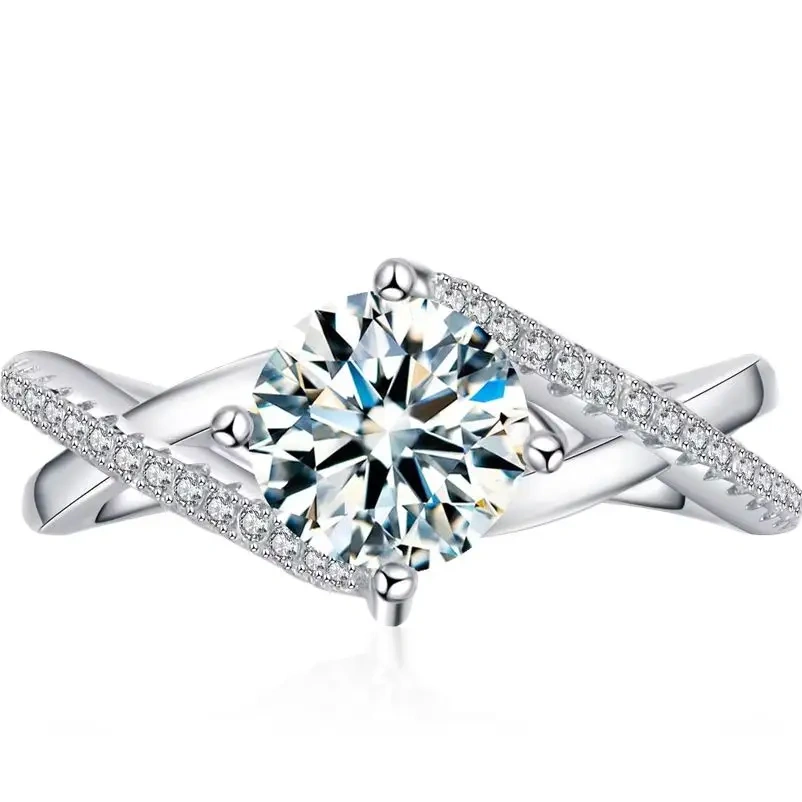 ShanLover Brand round Moissanite Ring S925 Sterling Silver Engagement Wedding Diamond Ring Elegant Jewelry for Women