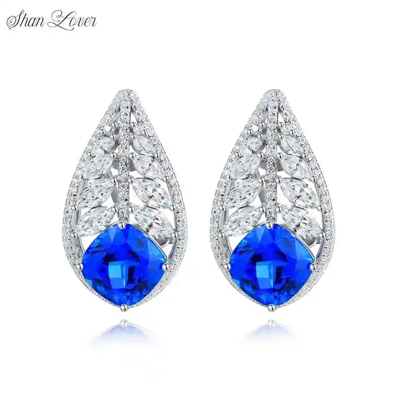 ShanLover Brand 1.58ct Luxury Lab Grown Gemstones Leaf Shaped Spinel 925 Sterling Silver Diamond Earrings For Women Jewelry