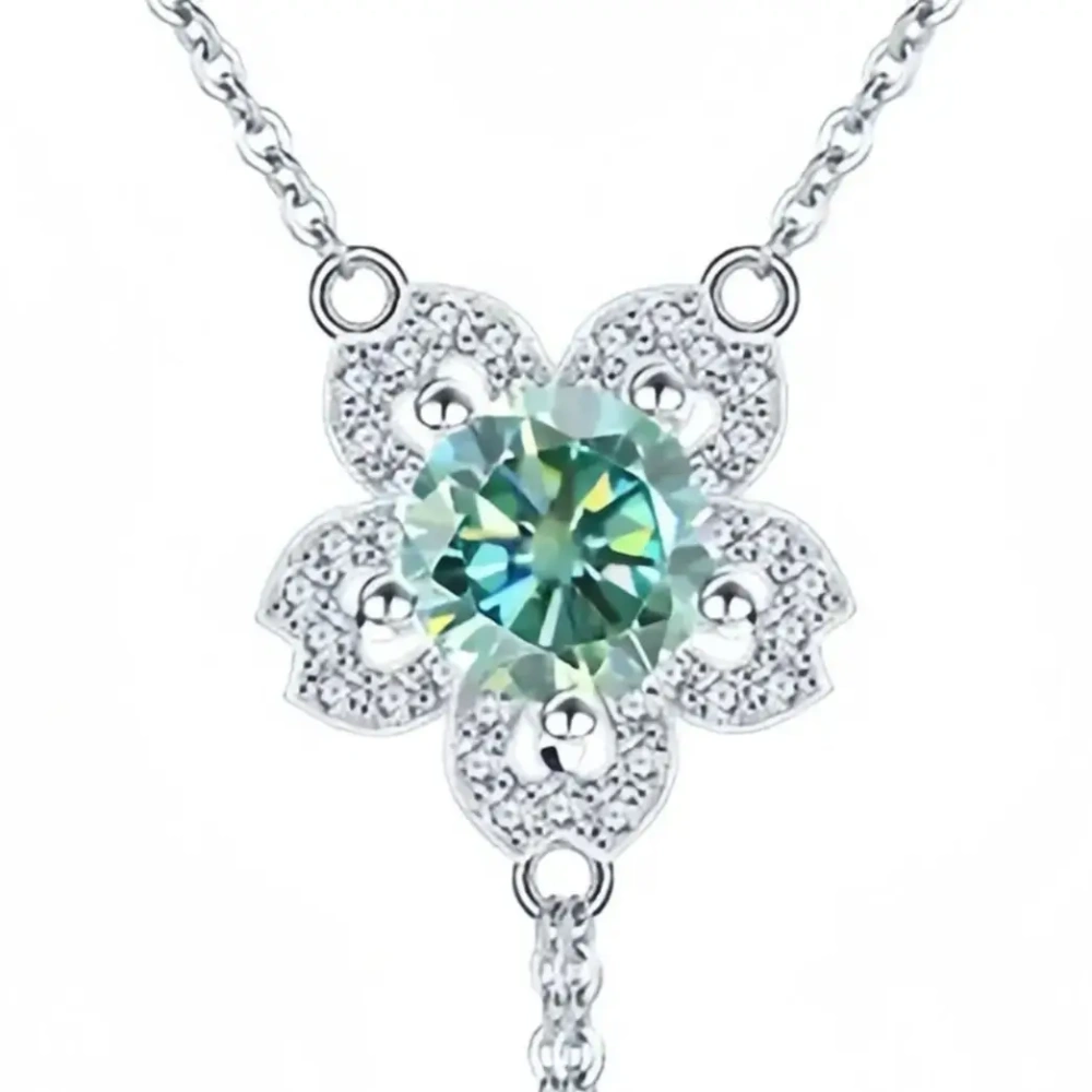 ShanLover Brand MST Grade 1ct Moissanite Pendant Necklace for Women 925 Sterling Silver Chain Necklaces Flower Pendants Jewelry