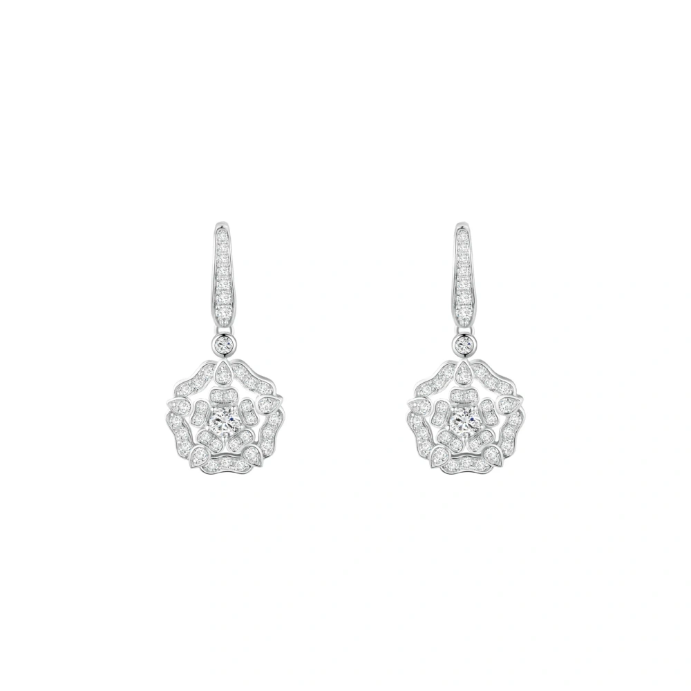 ShanLover Brand 925 Sterling Silver Drop Earrings 18kgp 18k Gold Plated Jewelry Full Diamond Camellia Flower Earrings For Woman