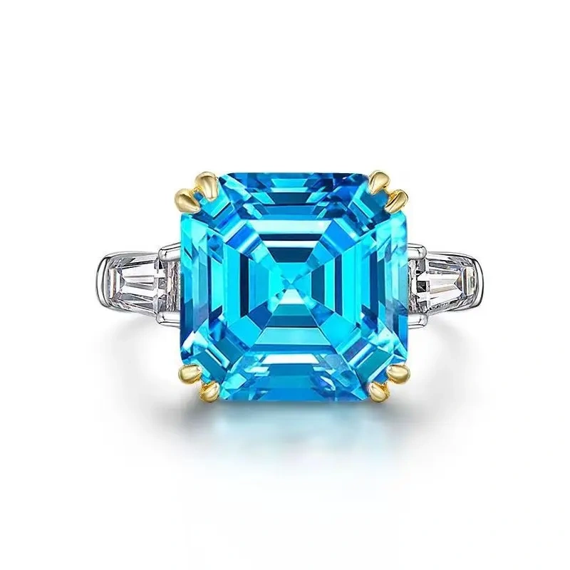 Winkin Winsin S925 925 Sterling Silver Luxury Square Lab Grown Gemstones High Carbon Diamond 7 Carat Ring Jewelry