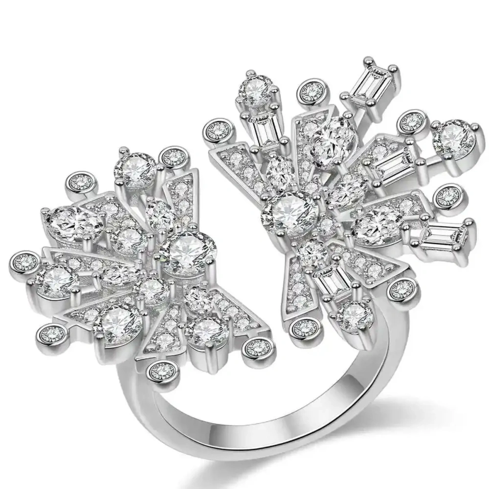 ShanLover Brand High New Products End 925 Silver Fan Shaped Opening Ring For Women Zircon Certificated Elegant Party Ring