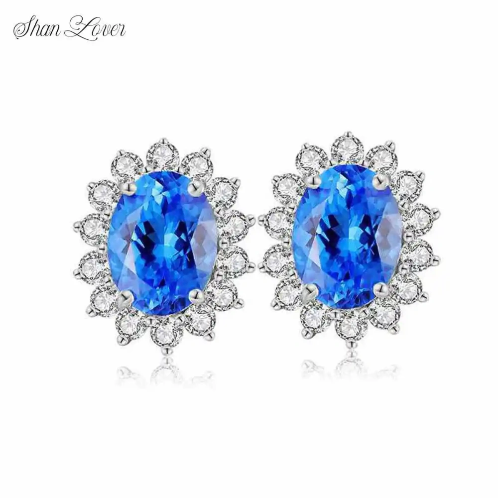 ShanLover Brand Classic Daifei Pei Paraiba Stud Earrings 4.1-Carat 925 Silver Simple Silver Wedding  Earrings  Jewelry ﻿