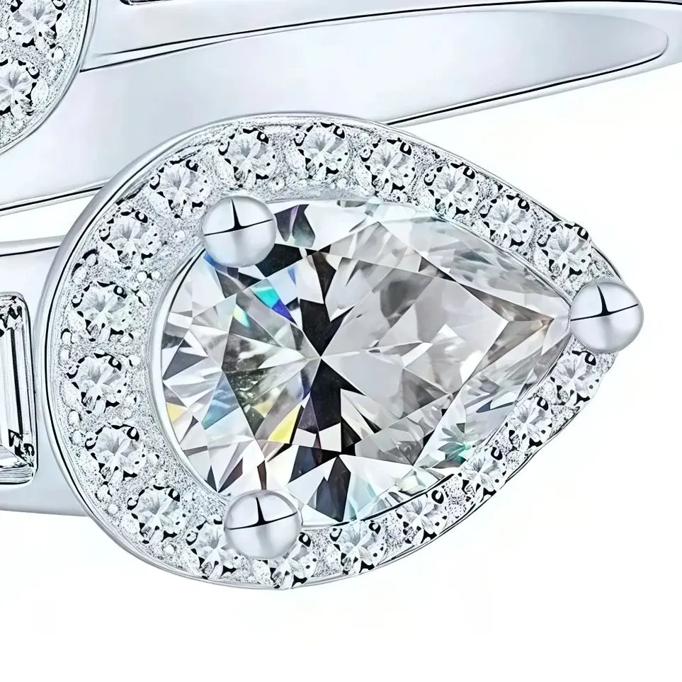ShanLover Brand Teardrop Shaped Moissanite Ring Square Row Diamond S925 Sterling Silver Loose-Fitting Elegant Jewelry