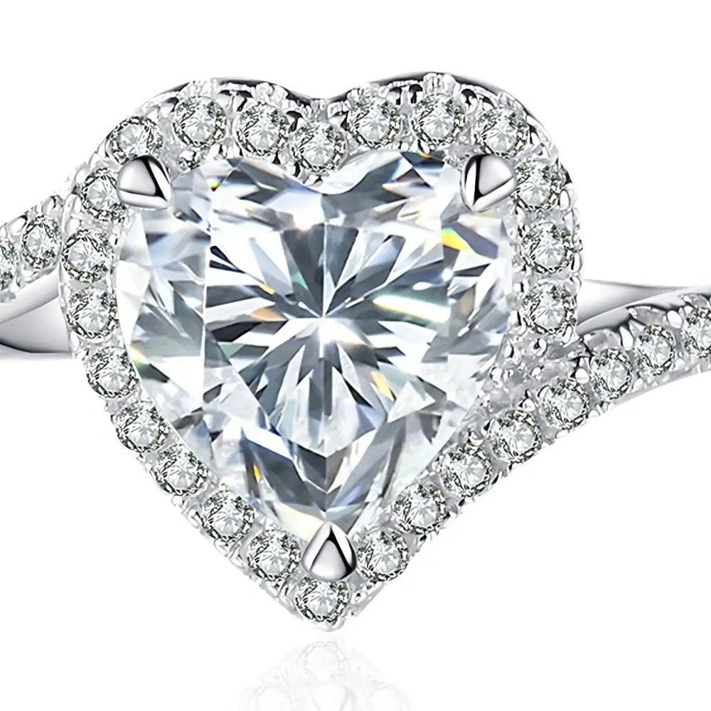 ShanLover Brand Heart Shaped Moissanite Diamond Ring Set S925 Sterling Silver Wedding Band for Women Sparkling Jewelry