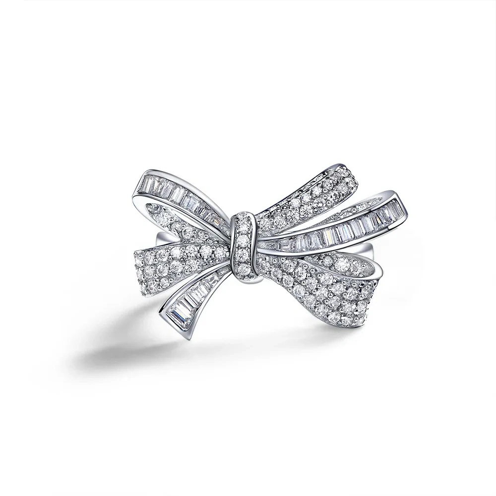 Winkin Winsin New White Butterfly Bow 925 Sterling Silver Ring Fine Jewelry Lab Grown Gemstones High Carbon Diamond Ring