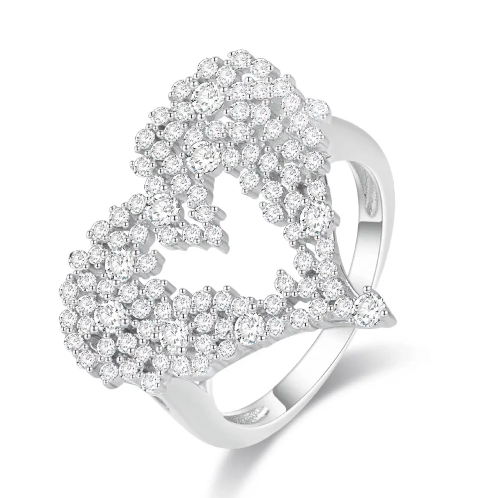 ShanLover Brand S925 925 Sterling Silver Ring for Lovers Woman Man Dazzling Heart Full Diamonds High-Quality Gemstones Jewelry