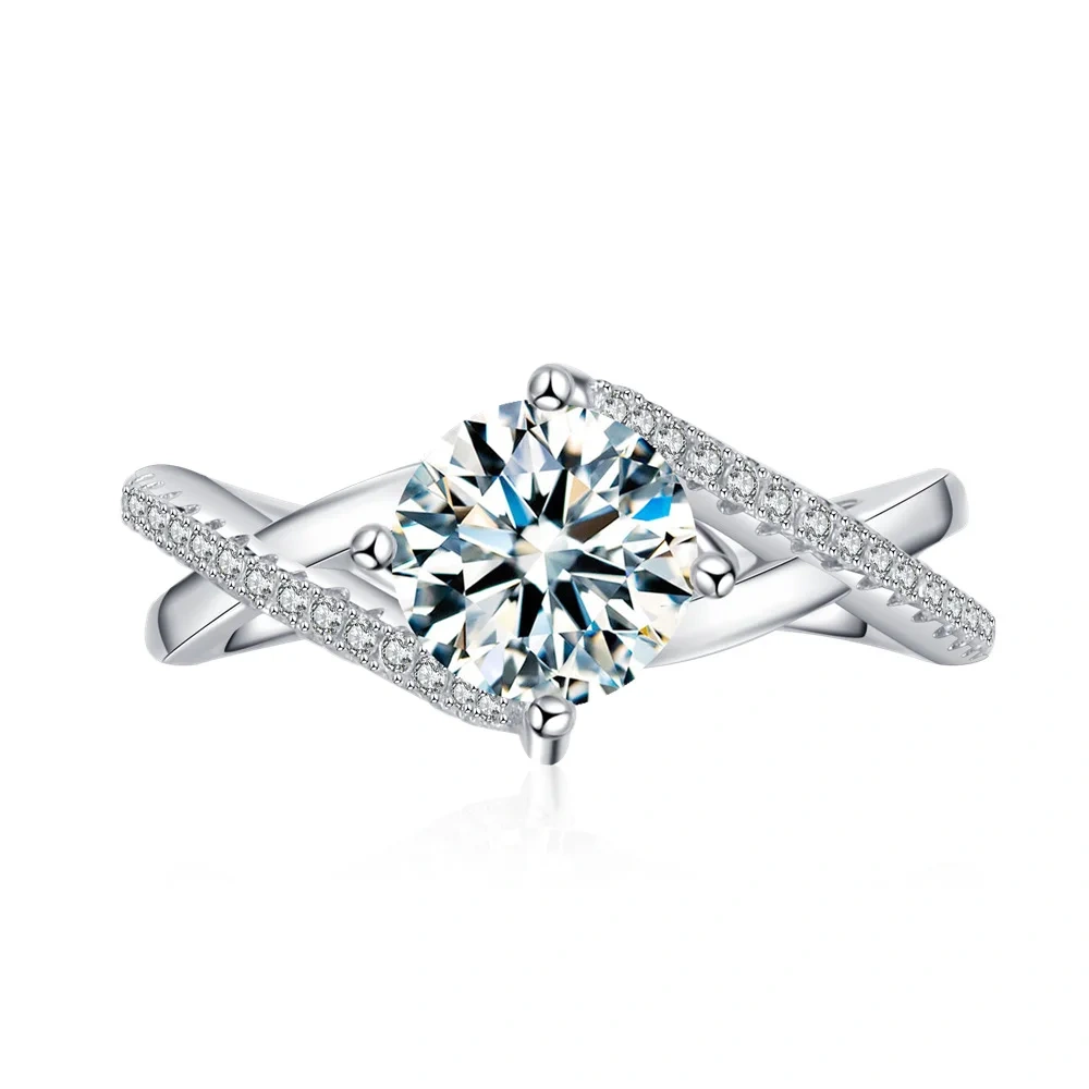 ShanLover Brand round Moissanite Ring S925 Sterling Silver Engagement Wedding Diamond Ring Elegant Jewelry for Women