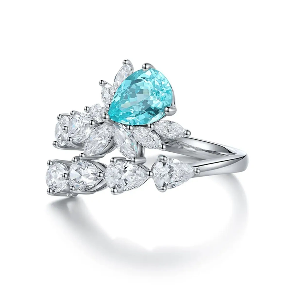 ShanLover Brand 1.94 ct La Paraiba Women's Ring Simple Individual Water Drop Laboratory Cultivated Diamond Jewelry