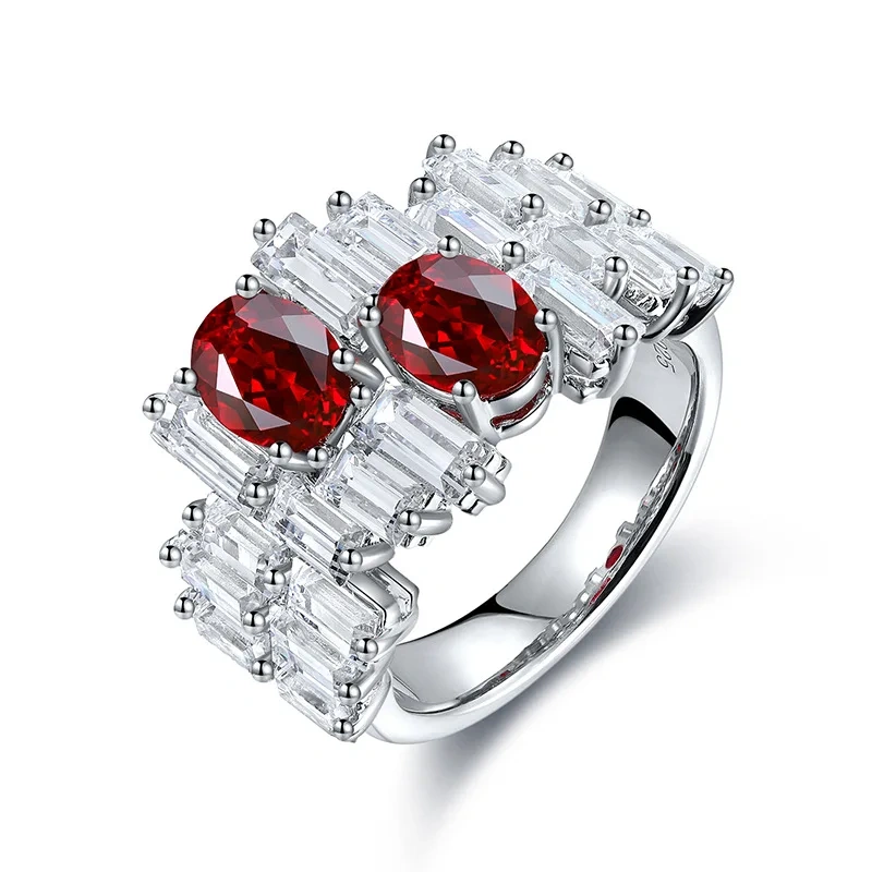 ShanLover Brand Oval Shaped Laboratory Grown Ruby Ring Set in S925 925 Sterling Silver for Women Designer Jewelry Gifts
