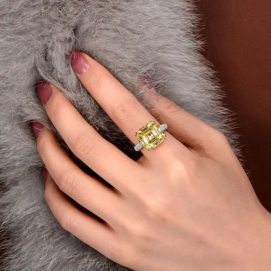 Winkin Winsin S925 925 Sterling Silver Luxury Square Lab Grown Gemstones High Carbon Diamond 7 Carat Ring Jewelry