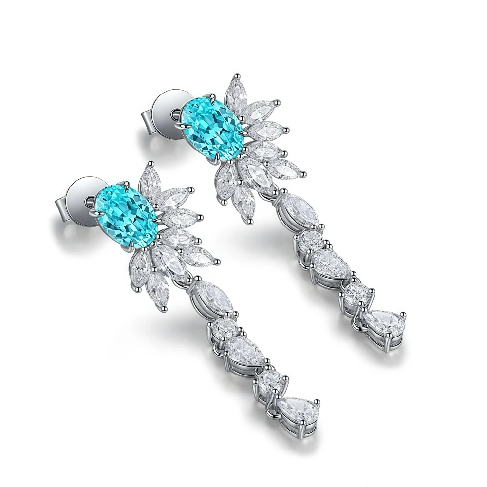ShanLover Brand MGI Top Grade Lab Grown Gemstones Blue Paraiba Tourmaline Stud Earring 925 Sterling Silver Drop Earrings Jewelry
