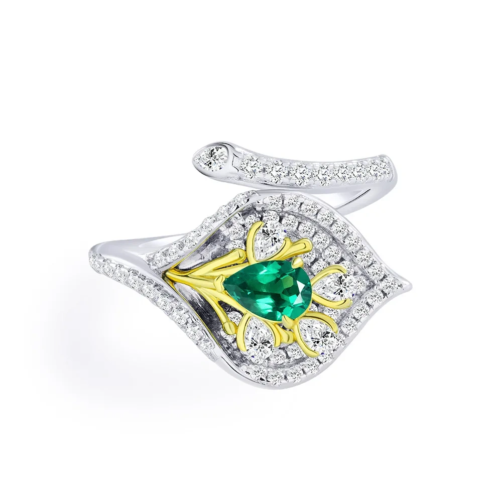 Winkin Winsin MUSHAN MGI Lab Grown Gemstones Emerald Ring Opening Adjustable 18k Gold Plated 925 Sterling Silver Rings Jewelry