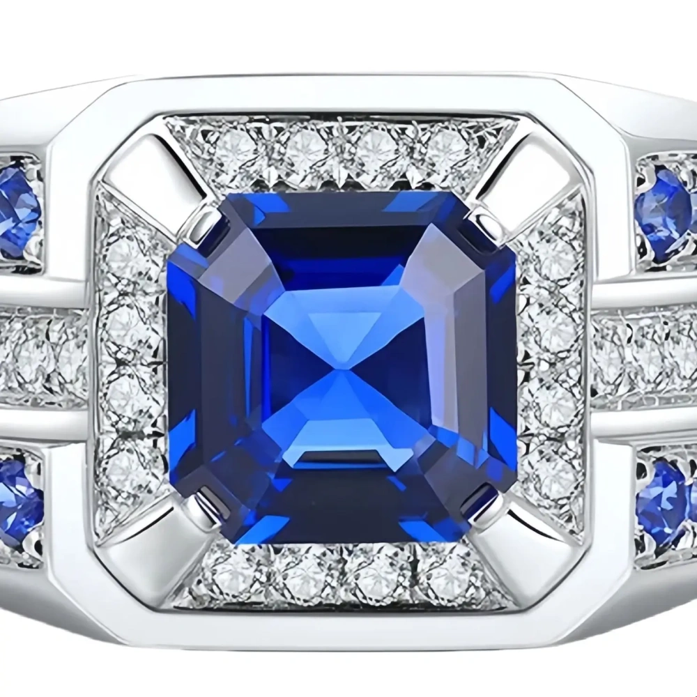 ShanLover Brand Main Gemstone 2.9ct Sapphire Ring MGI Top Grade Lab Grown Gemstones Rings For Man 925 Sterling Silver Jewelry