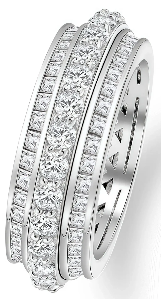 Winkin Winsin S925 925 Sterling Silver Round Ring 1.5mm Rotatable High Carbon Diamond Ring for Women Jewelry