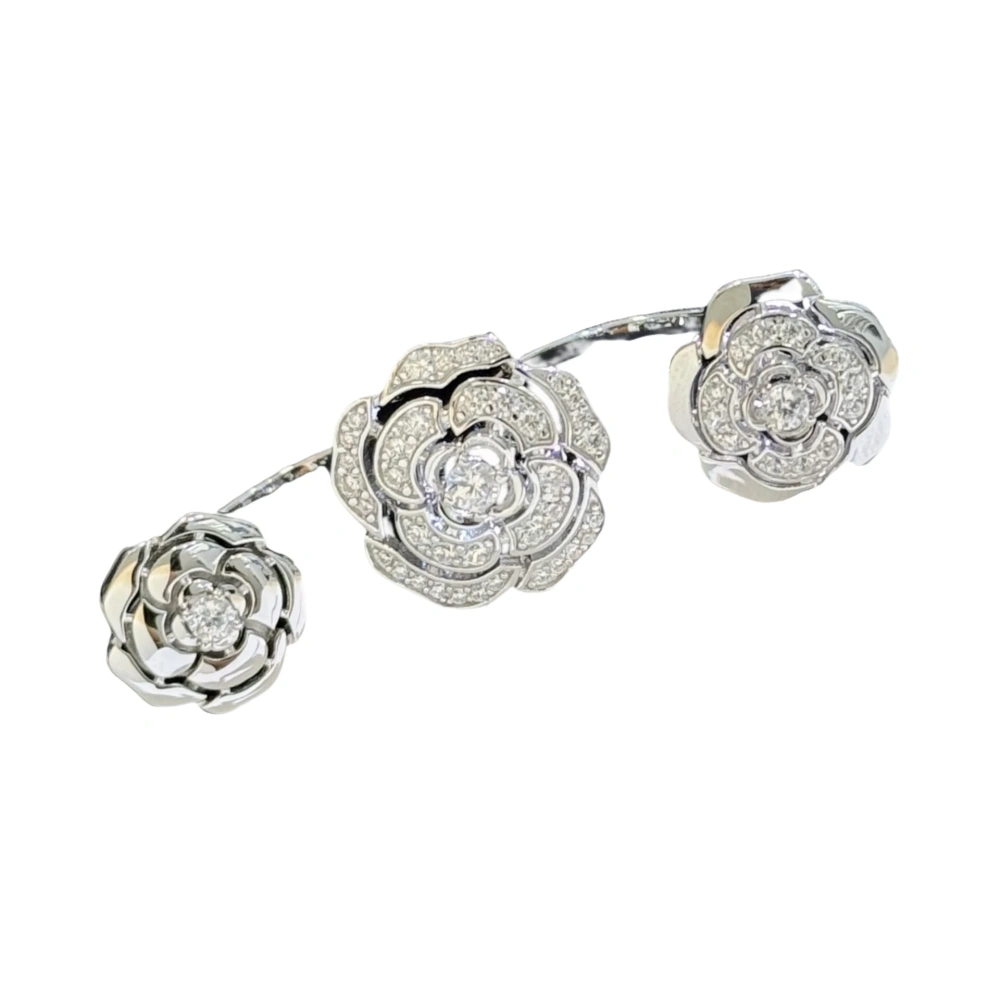 Winkin Winsin Luxury 925 Sterling Silver Camellia Ring Three Flower S925 Silver Rings For Women Girl Adjustable Camellia Jewelry