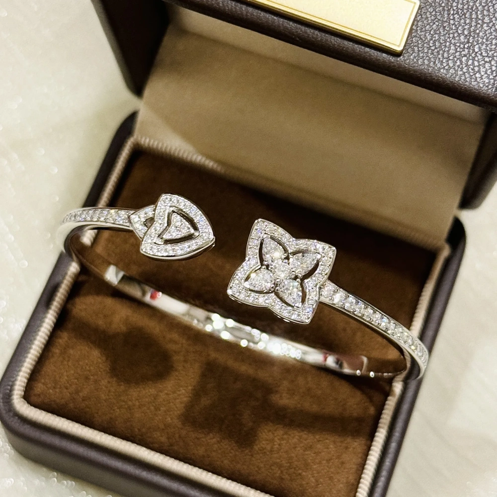 Winkin Winsin S925 925 Sterling Silver Lotus Thick Version Open Diamond Bangle Party Bangle Bracelet Jewelry