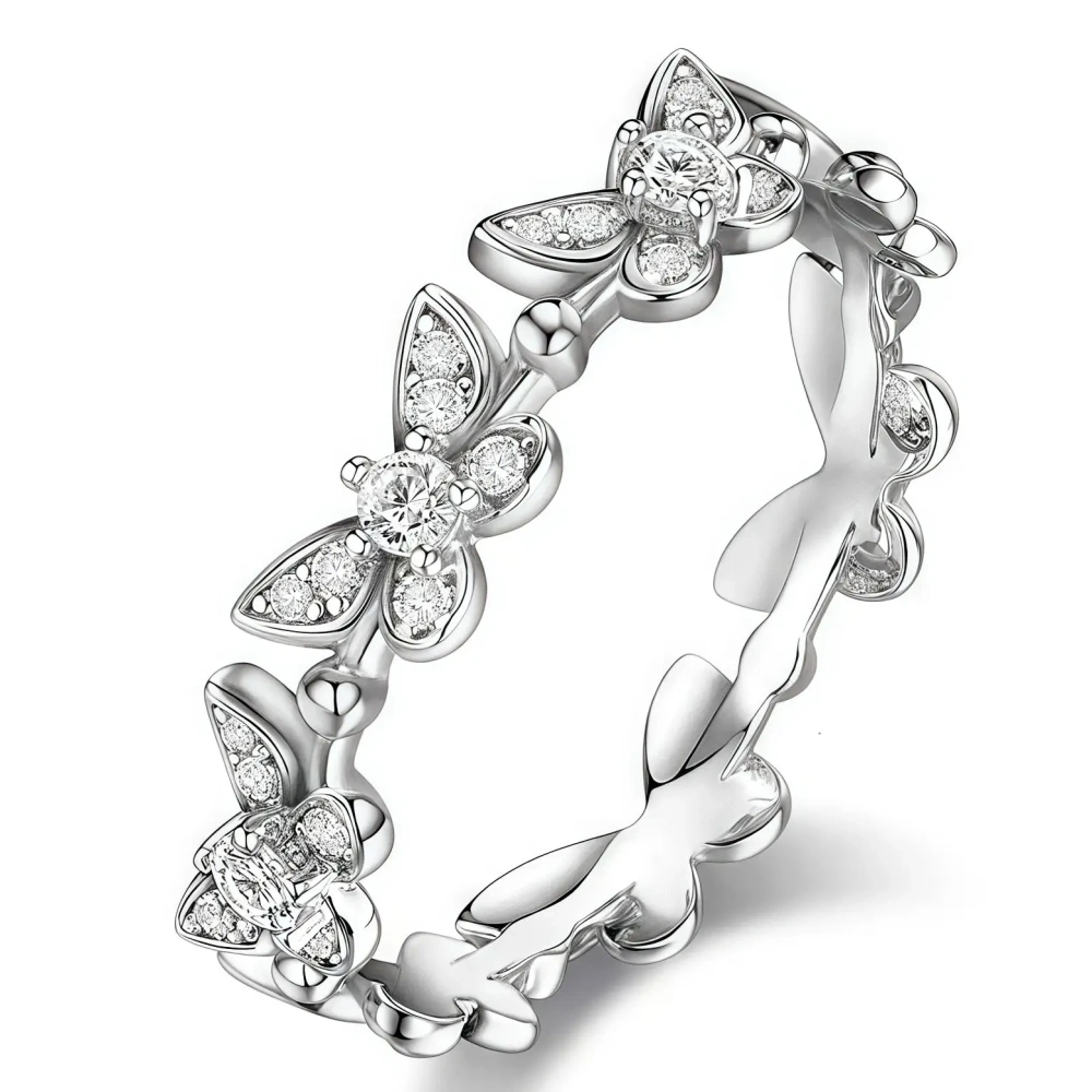 ShanLover  Brand Full Row Mini Butterfly Ring High Quality 925 Sterling Silver Fashionable Niche Design for Women