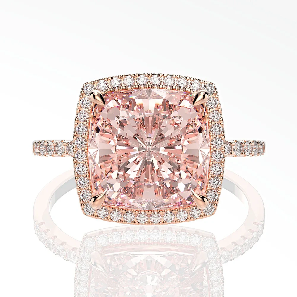 Winkin Winsin 5ct Big Pink Carbon Diamond Ring 10*10 Square Cut Design Gemstones 925 Sterling Silver Rings For Women Jewelry