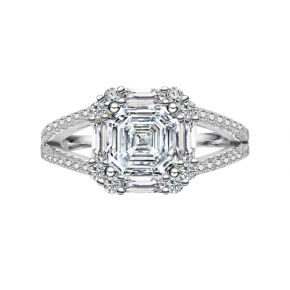 Winkin Winsin s925 sterling silver jewelry, 2-carat square Aschemusan stone women's ring