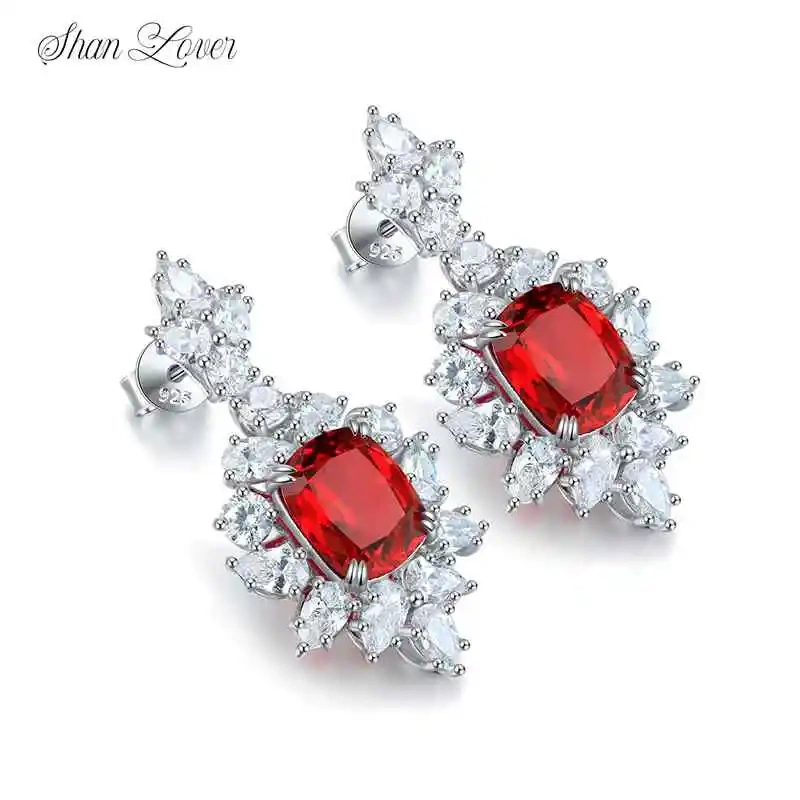 ShanLover Brand Luxury Brand Designer Pigeon Blood S925 Silver Ear Stud Red Treasure Cultivated Treasure Certificated Jewelry ﻿