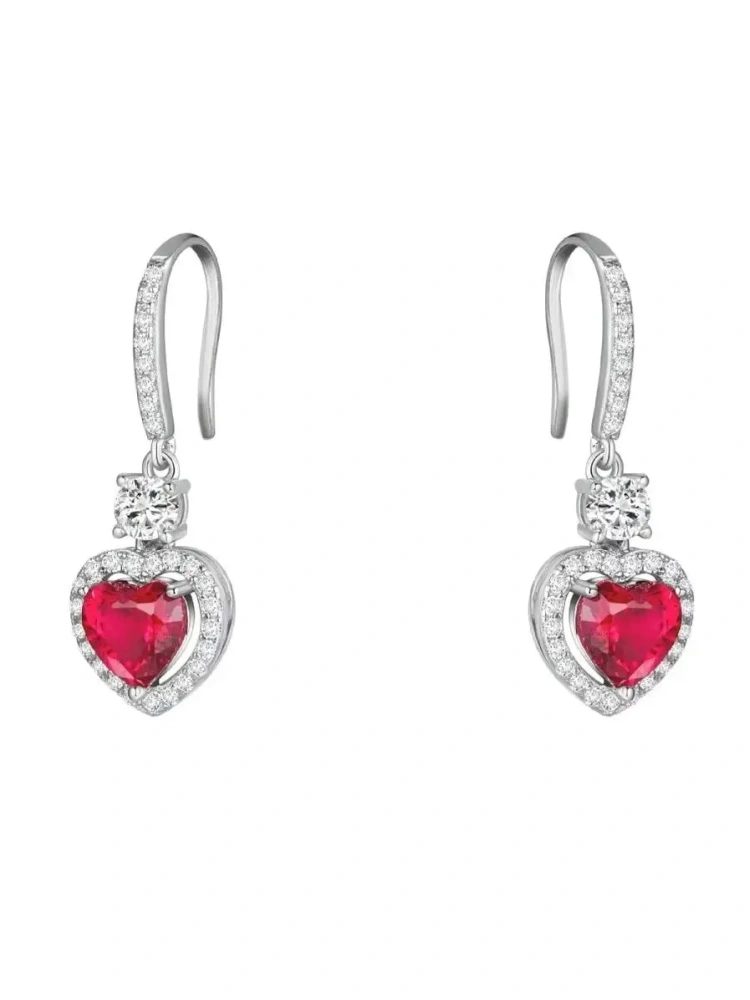 ShanLover Brand 925 Sterling Silver Heart Earrings Woman Red Gemstone Pure Silver Platinum Plated Luxury Drop Earrings Jewelry