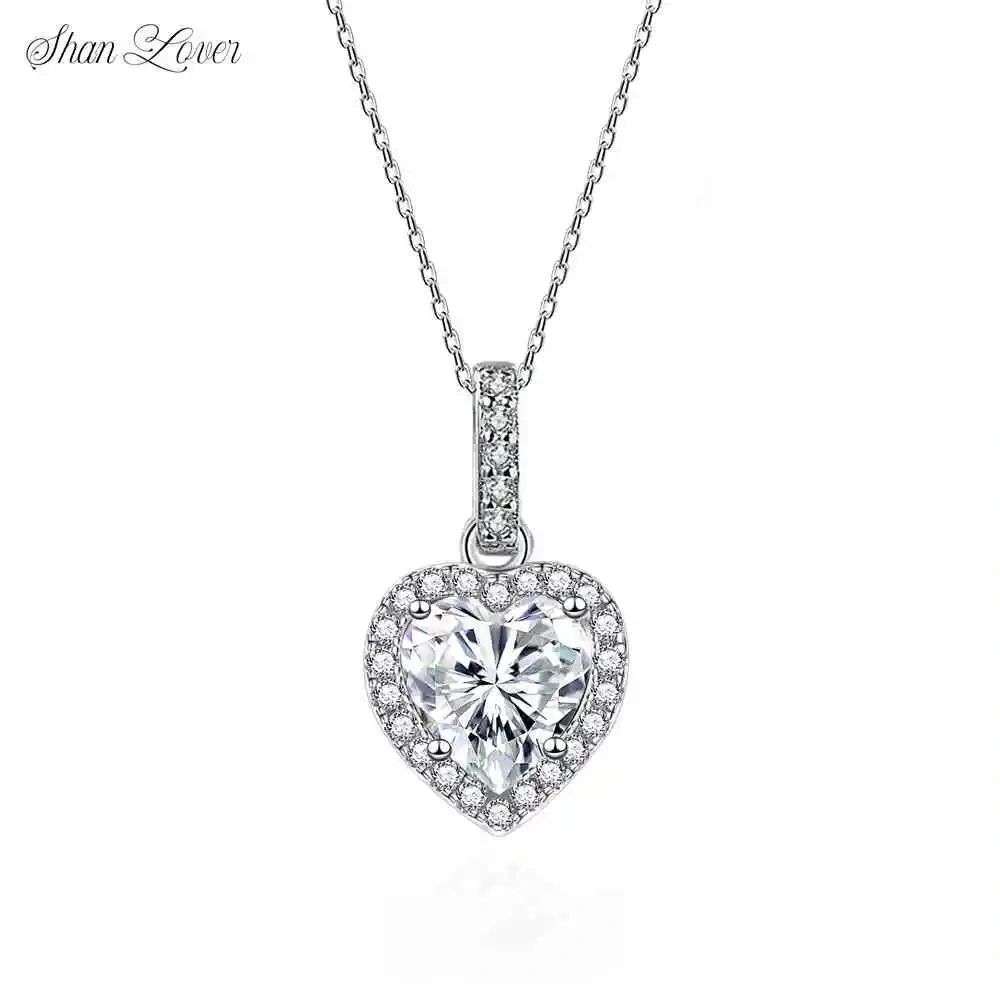 ShanLover Brand Moissanite Necklace for Women S925 Sterling Silver Moissanite Diamond Love Heart Shape Pendant Necklace Jewelry