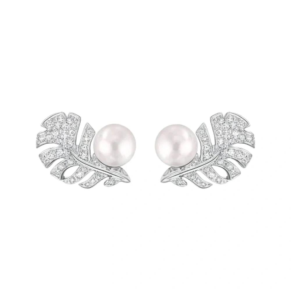 Winkin Winsin Sterling Silver S925 Feather Pearl Personality Earrings Light Luxury and Exquisite