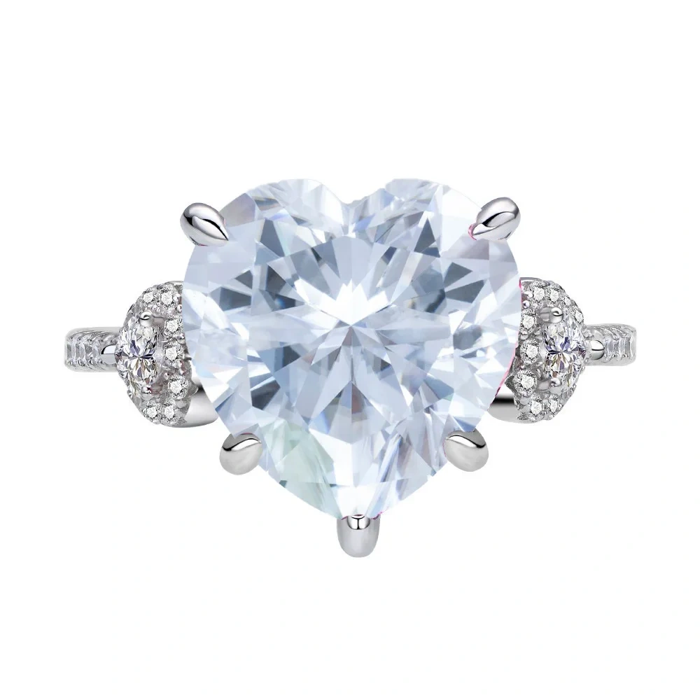 Winkin Winsin MST Top Grade 6ct GRA Moissanite Rings For Women Heart Style Colorful Gemstone 925 Sterling Silver Ring Jewelry
