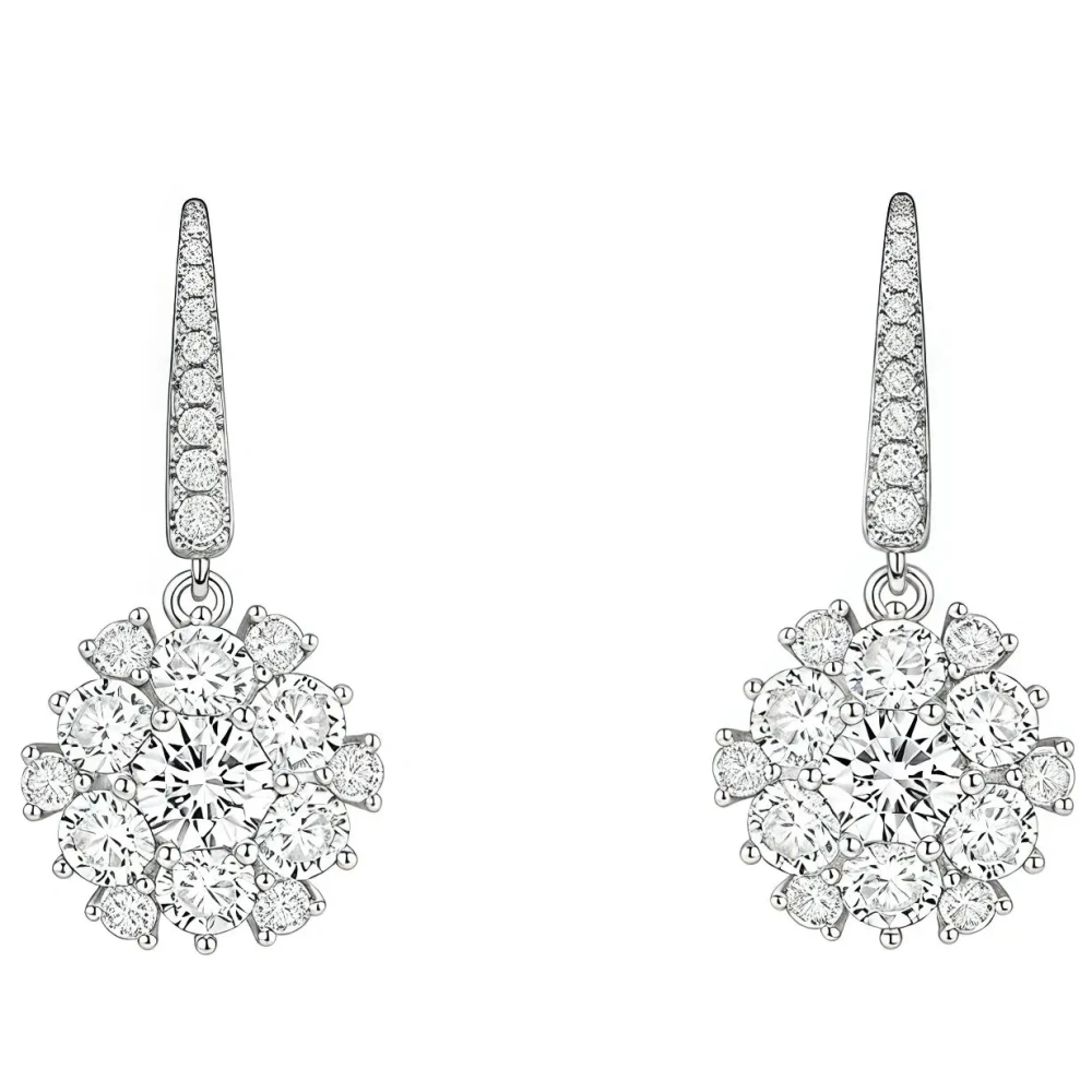 ShanLover Brand 5A Grade Full Diamond Sunflower Zircon Drop Earrings Luxury 925 Sterling Silver Earrings Jewelry For Women