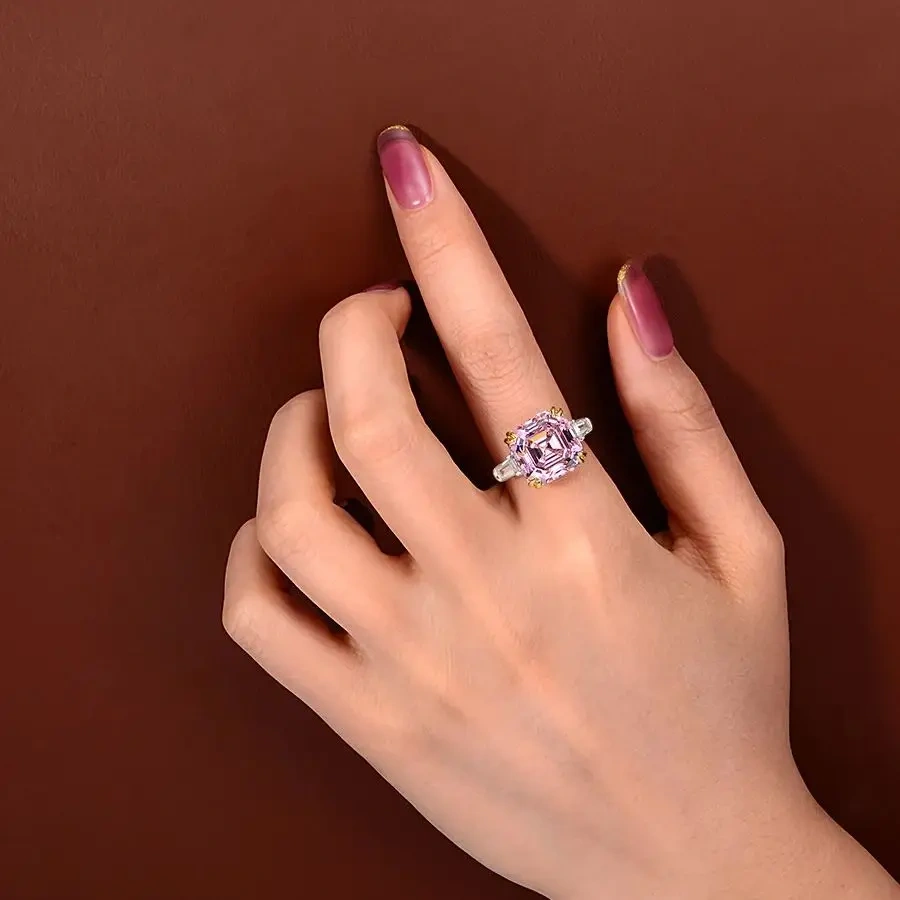 Winkin Winsin S925 925 Sterling Silver Luxury Square Lab Grown Gemstones High Carbon Diamond 7 Carat Ring Jewelry