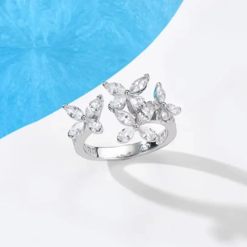 ShanLover Brand S925 925 Sterling Silver Ring for Women Diamond Embed Four Butterflies Design Fashion Rings Jewelry Accessory