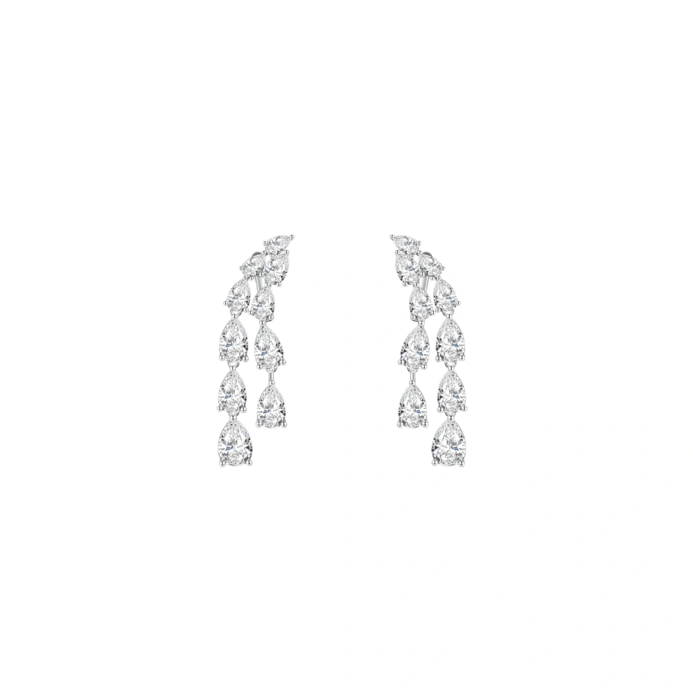 ShanLover Brand AAAAA Grade 925 Sterling Silver Double Row Pear Shaped Teardrop Diamond Tassel Earrings Zircon Jewelry