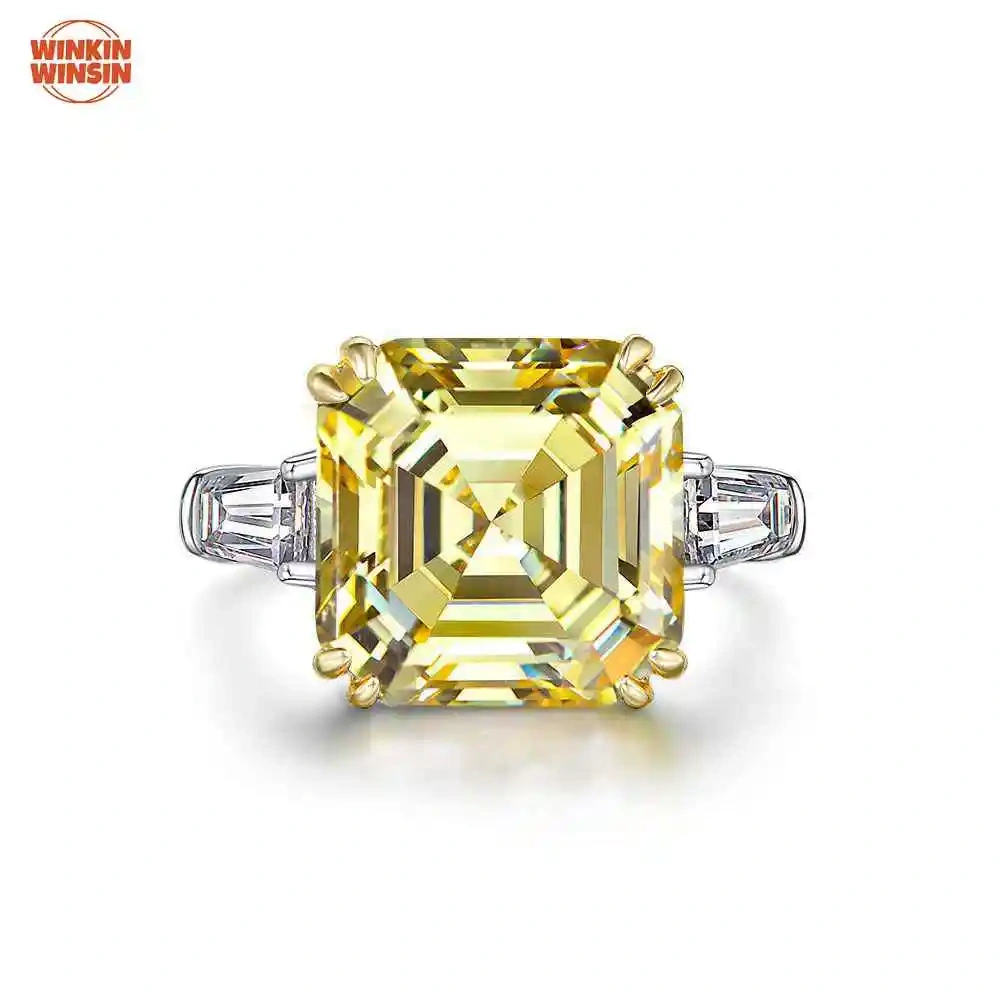 Winkin Winsin S925 925 Sterling Silver Luxury Square Lab Grown Gemstones High Carbon Diamond 7 Carat Ring Jewelry