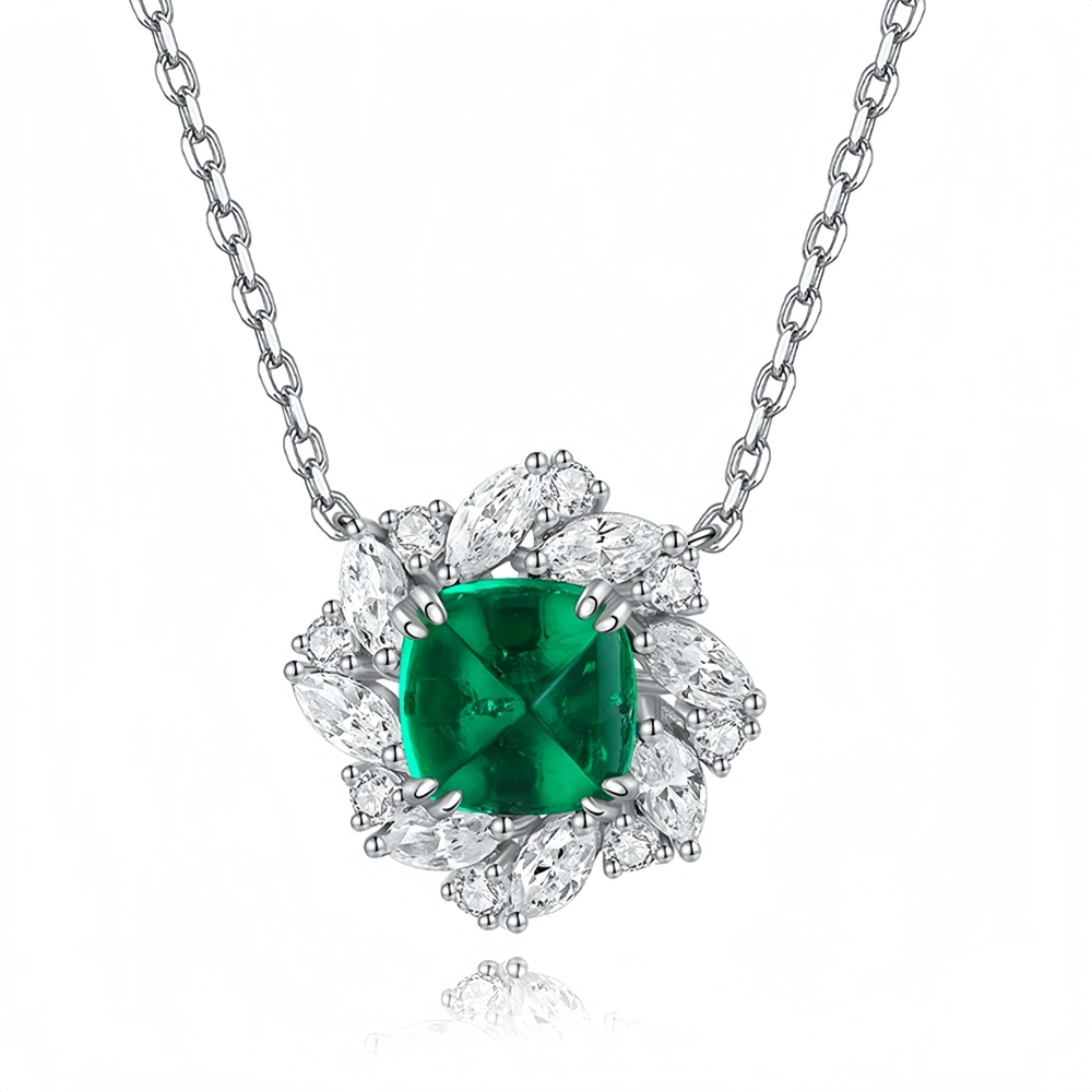 ShanLover Top Grade 9ct Lab Grown Emerald Jewelry Set 925 Sterling Silver Pendant Necklace Emerald Rings Stud Earrings For Women