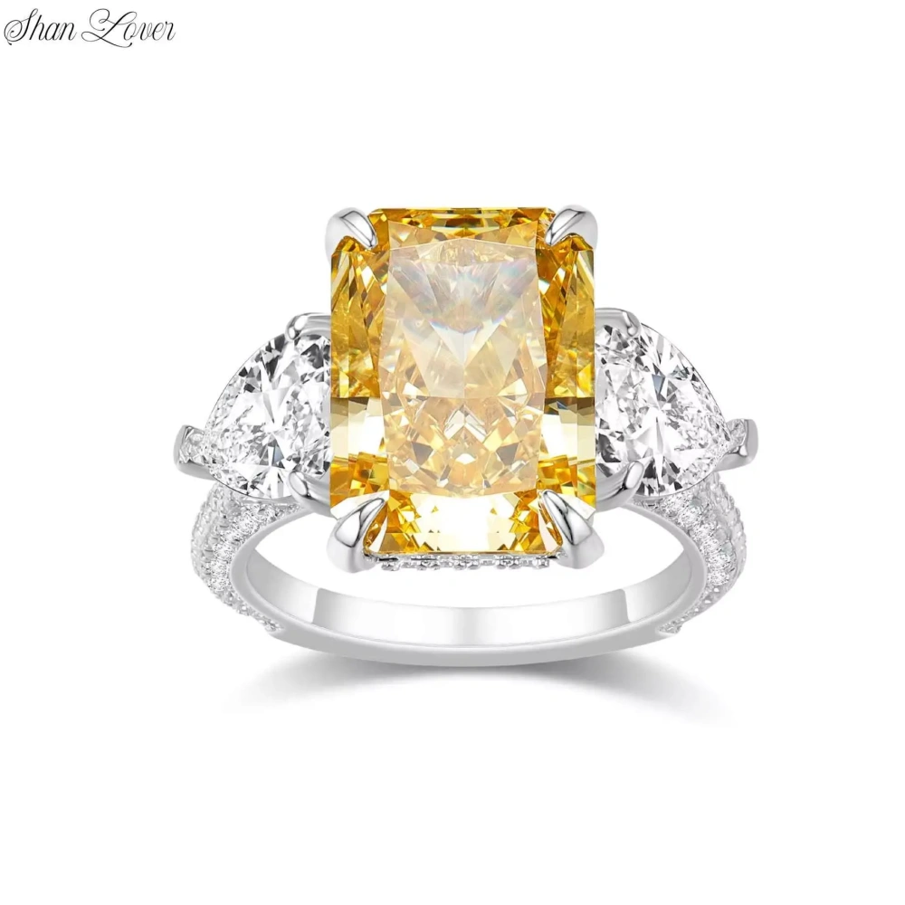 ShanLover Brand Luxury Women Wedding Ring Fashion Yellow Gemstones 925 Sterling Silver Square Stones Ring For Woman Nice Jewelry