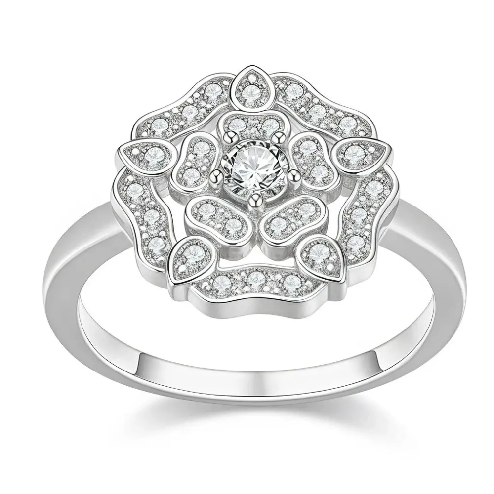 ShanLover Brand 925 Sterling Silver Ring For Women with Full Rose Inlay Elegant Light Luxury Sophistication Jewelry