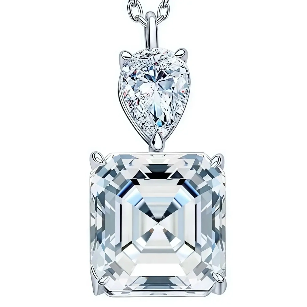 ShanLover Brand 5CT Square Moissanite Diamond Necklace for Women CMA Certificate 925 Sterling Silver Pendant Jewelry