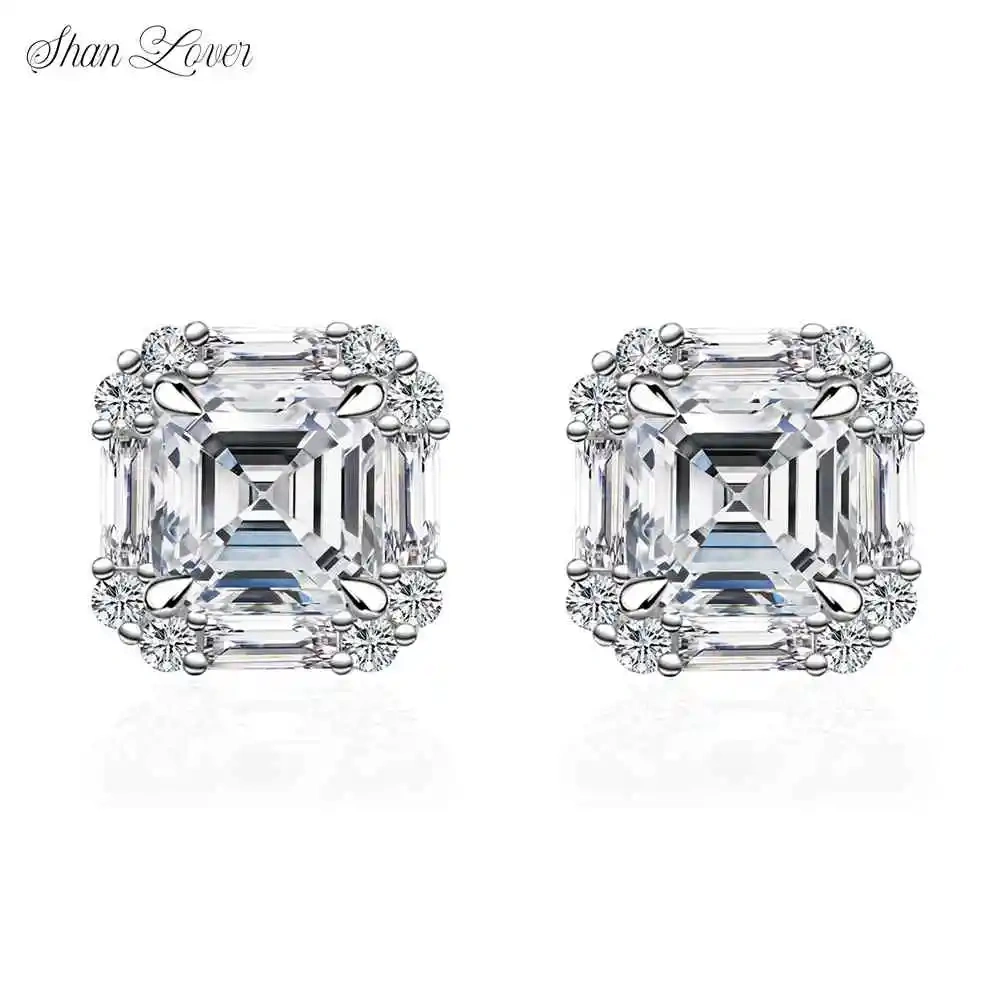 ShanLover Brand Real 925 Sterling Silver Stud Earrings MST Moissanite Gemstones Earrings Fashion S925 Silver Jewelry Accessory