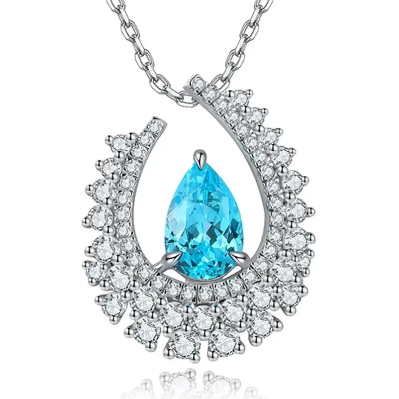 ShanLover Brand Women 925 Sterling Silver Lab Grown Gemstones Pendant Necklace Collarbone Design Unique Fashion Jewelry