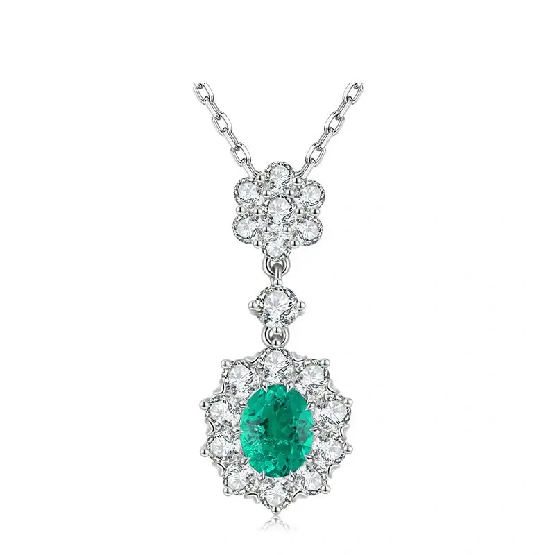 ShanLover Brand Classic  style stud earrings cultivated emerald earrings emeralds 925 silver Lab Grown Gemstones Necklace