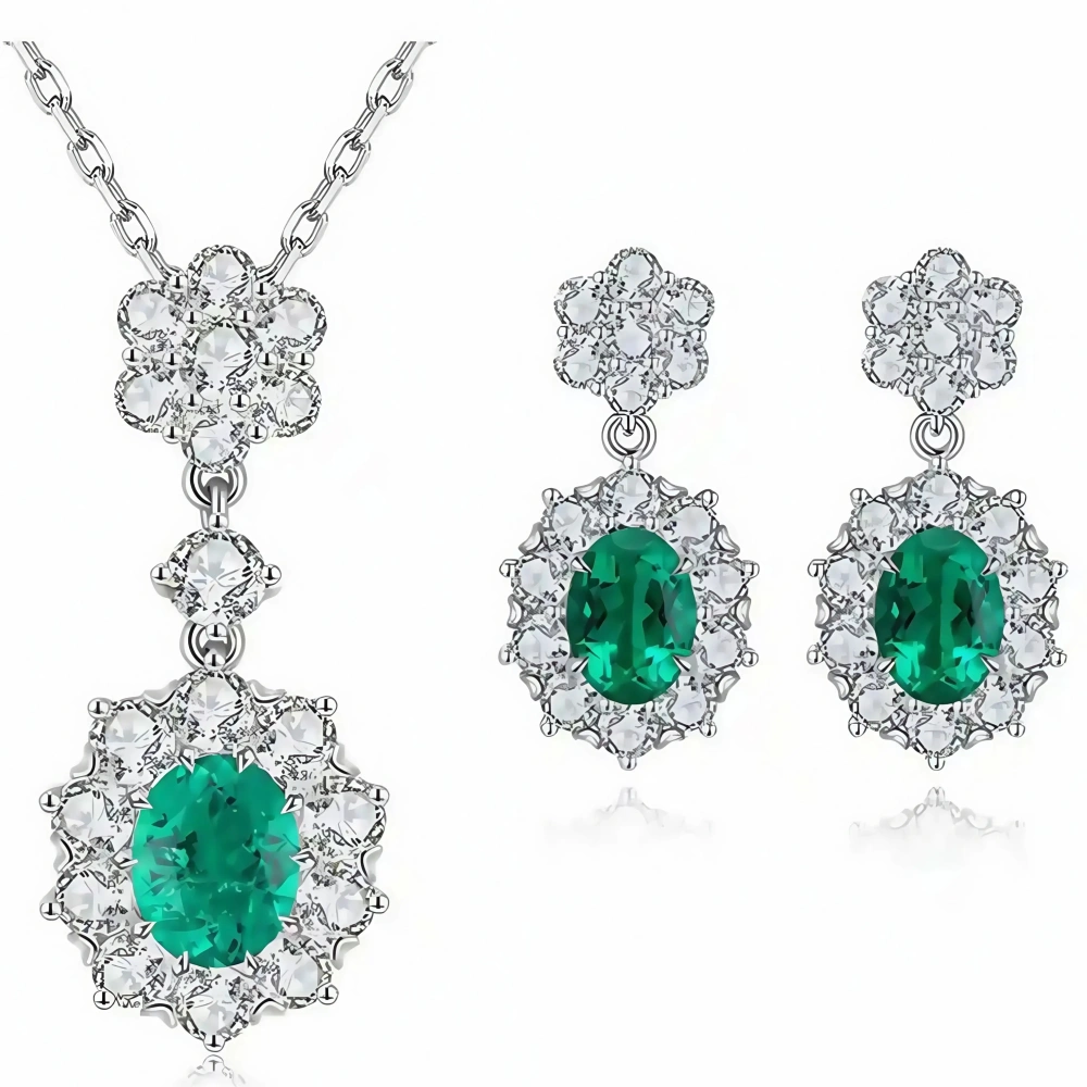 ShanLover Brand Classic  style stud earrings cultivated emerald earrings emeralds 925 silver Lab Grown Gemstones Necklace