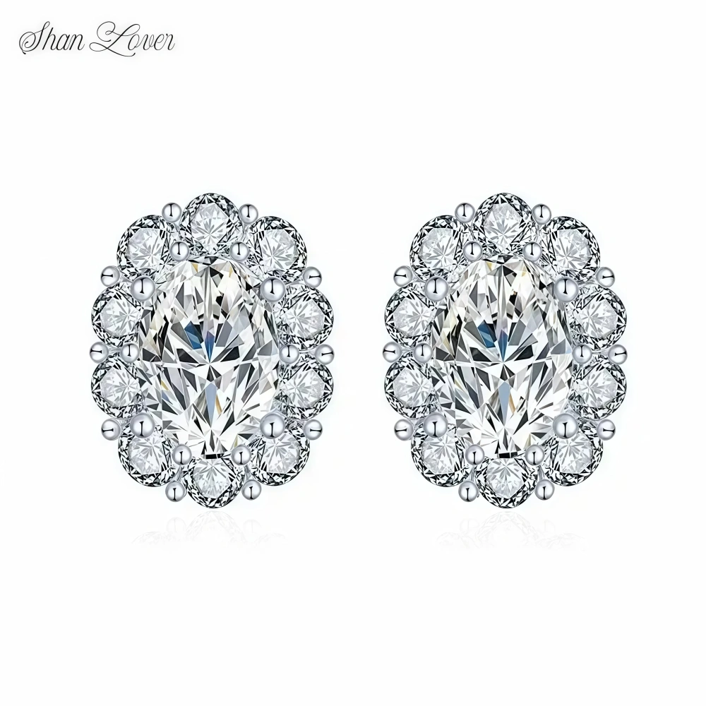 ShanLover Brand High Quality 925 Sterling Silver 2ct Moissanite Diamond Stud Earrings CMA Certificate Luxury Stud Earrings