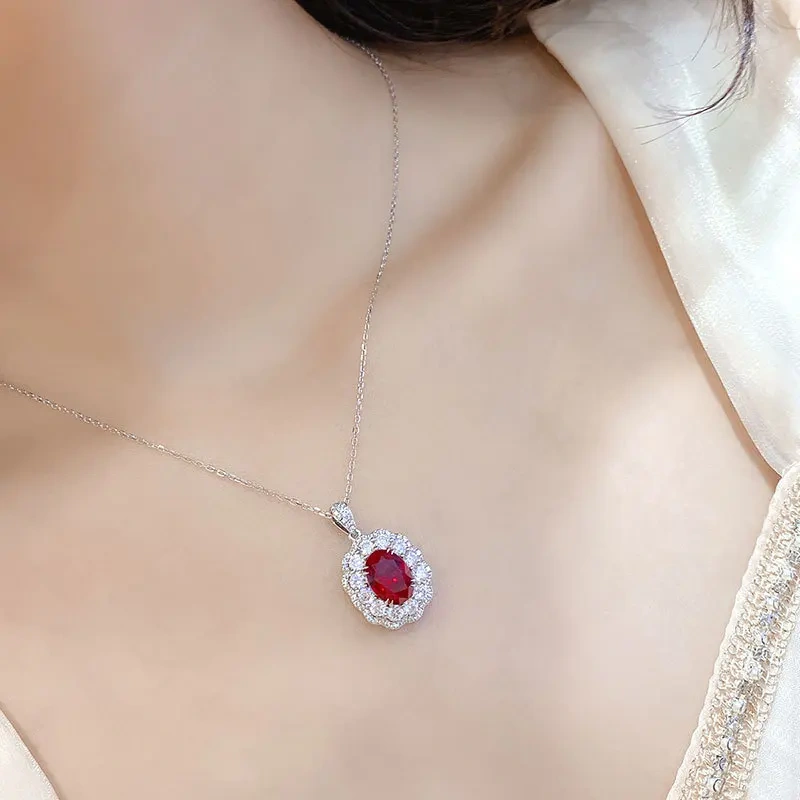 ShanLover Brand High Quality  Light Luxury Retro Pigeon Blood Red Ruby Necklace S925 Sterling Silver Jewelry Lab Grown Gemstones